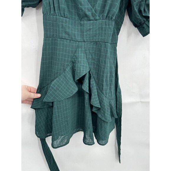 Trixxi Dress Women Medium Green Pine Short Sleeve Belt Preppy Fairycore Festival - Picture 11 of 13